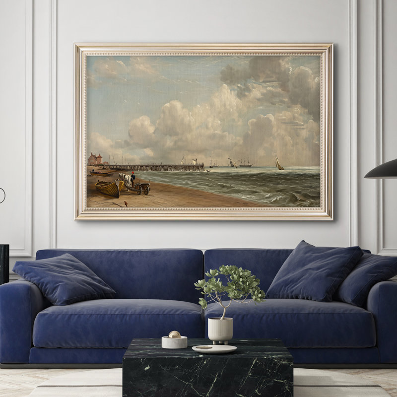 " Yarmouth Jetty " by John Constable, 28x40 INNER SIZE, Framed Canvas, Pewter Satin