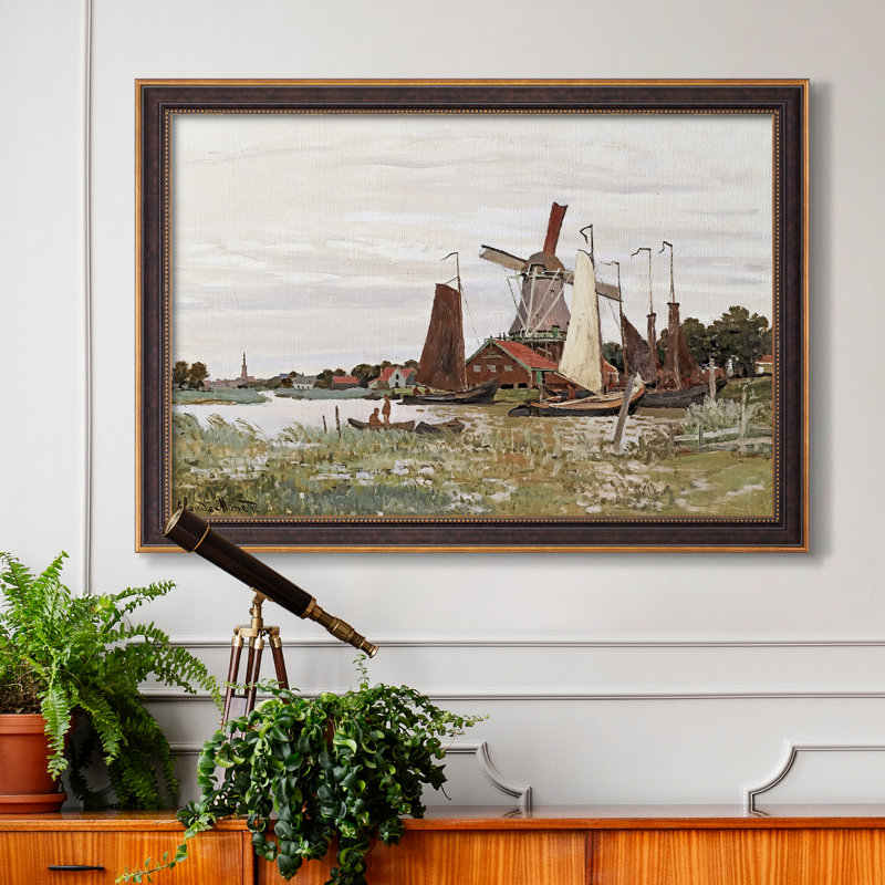Moulin à vent à Zaandam, 1871 - Claude Monet - Toile encadrée sur mesure, 24x34 INNER SIZE, Framed Canvas, Venetian Gold