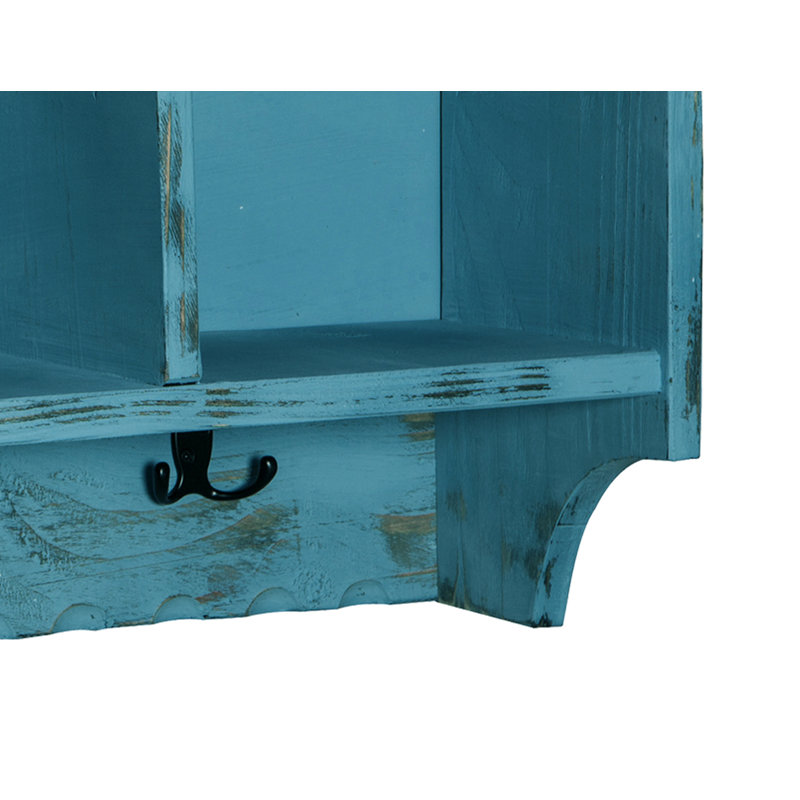 Ensemble de manteau mural en bois avec 3 compartiments et banc Jodh, Bleu