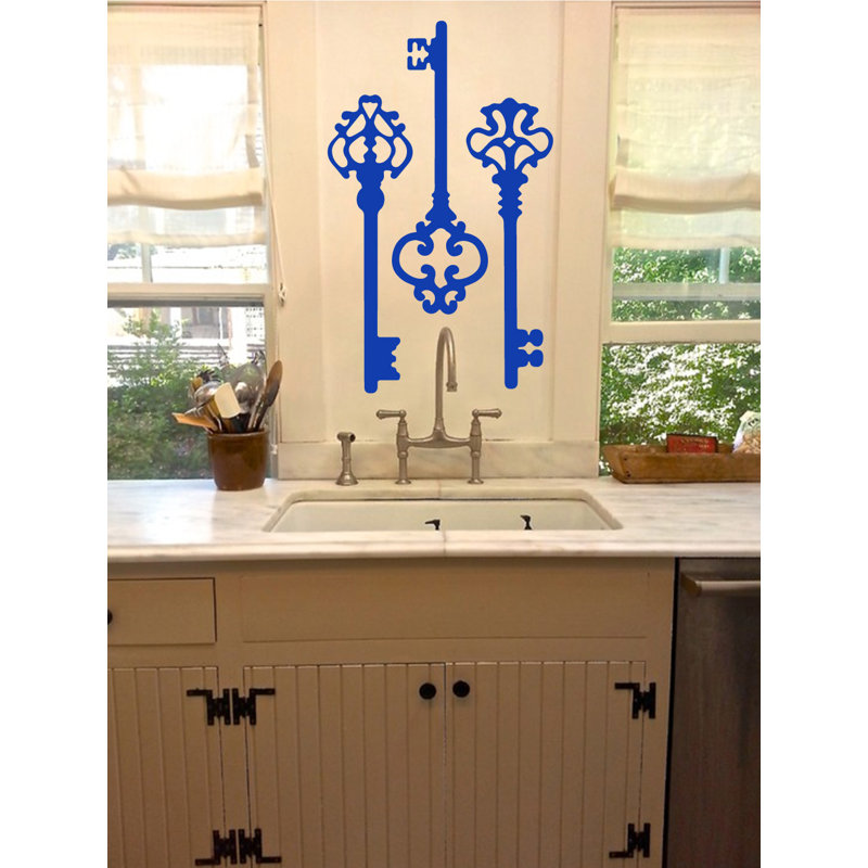 Décalcomanie murale clés squelettes, H 22 po x l 21 po x P 0,01 po, Bleu foncé