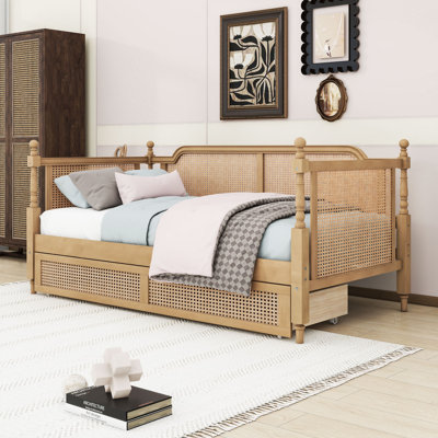 Wooden Daybed with Two Drawers and Slats