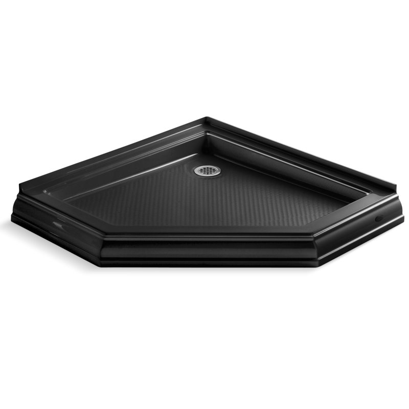 Memoirs® 42" x 42" Neo-Angle Single Threshold Rear Center Drain Shower Base, Black