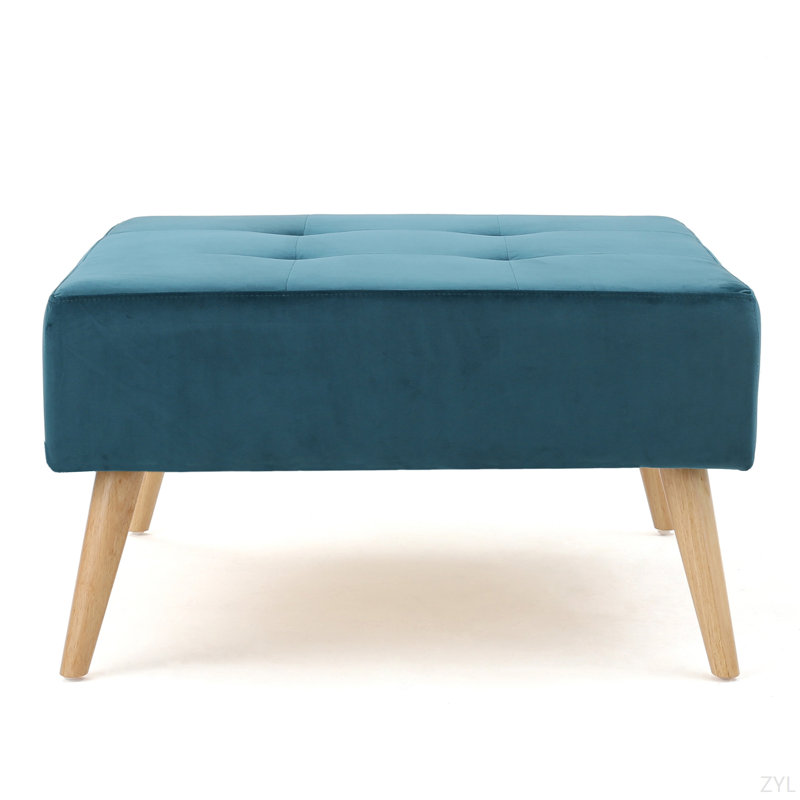 Repose-pieds en velours bleu sarcelle Mid-Century
