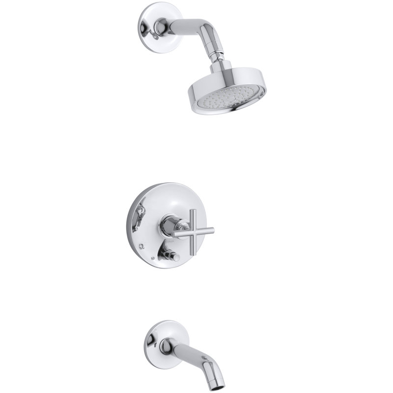 Purist® Pressure-Balancing Thermostatic Tub and Shower Faucet, Polished Chrome, Cross Handle, 2.5 GPM