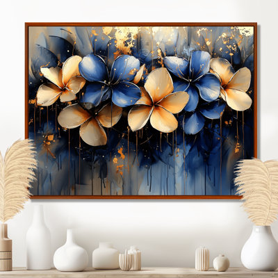 «Golden River Of Aqua Plumeria Blossom I», art encadré Plumeria