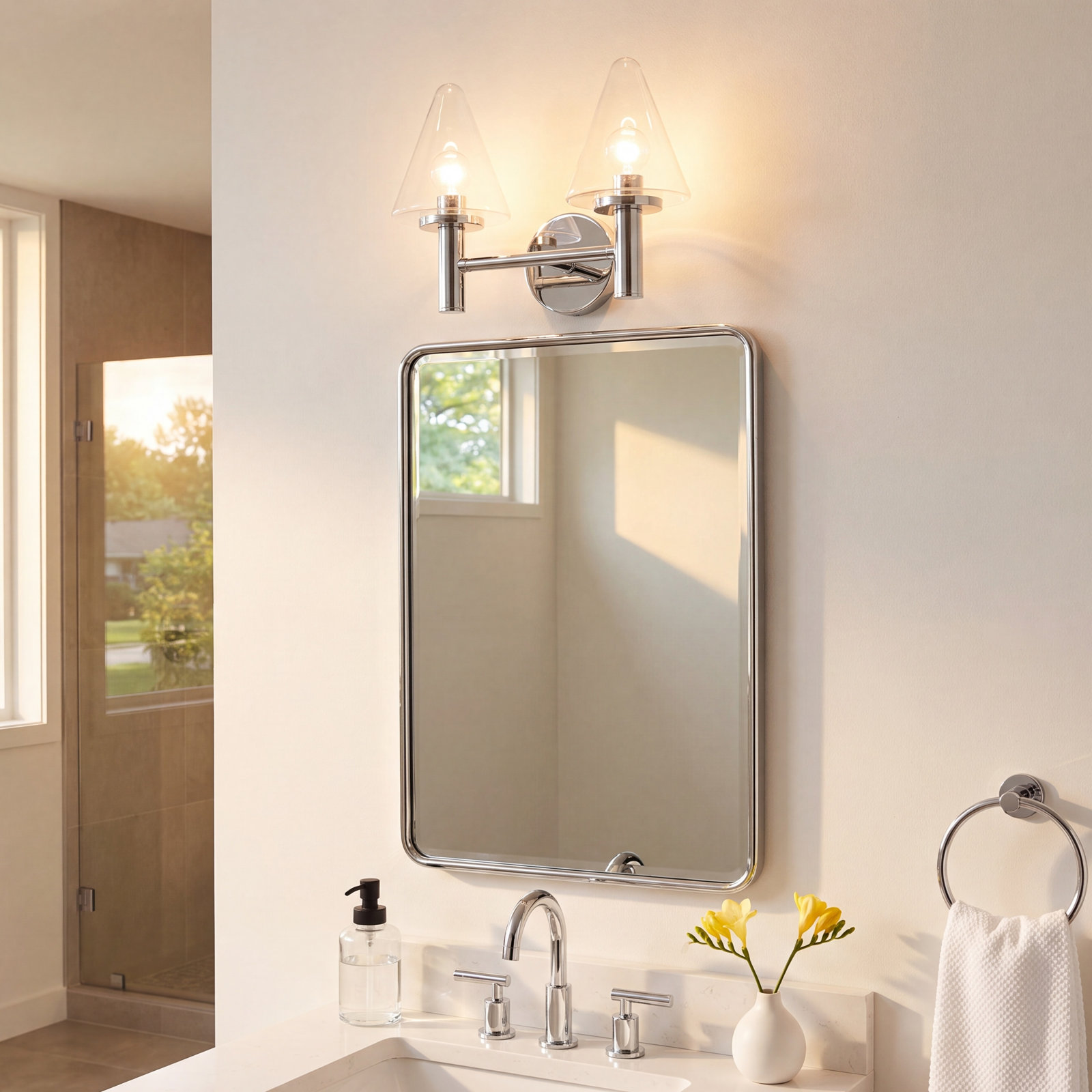2 Light Transparent Vanity Light, Polished Chrome