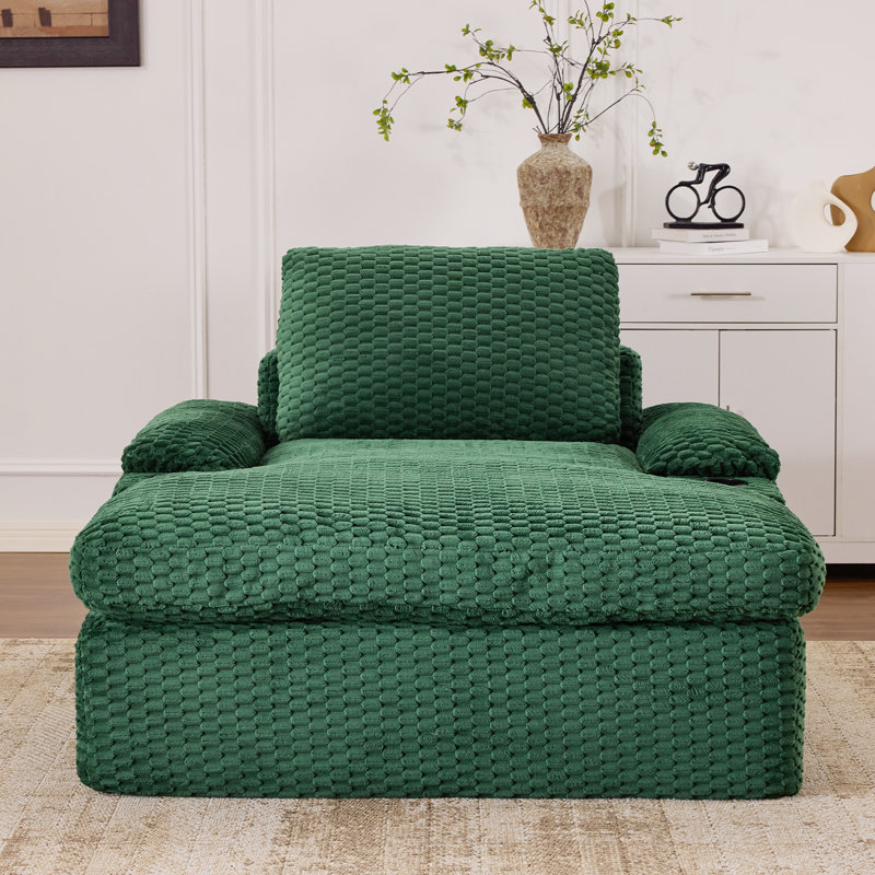 Upholstered Boneless Sleeper Sofa Bed Chaise Lounge With Cup Holders For Small Spaces, Green