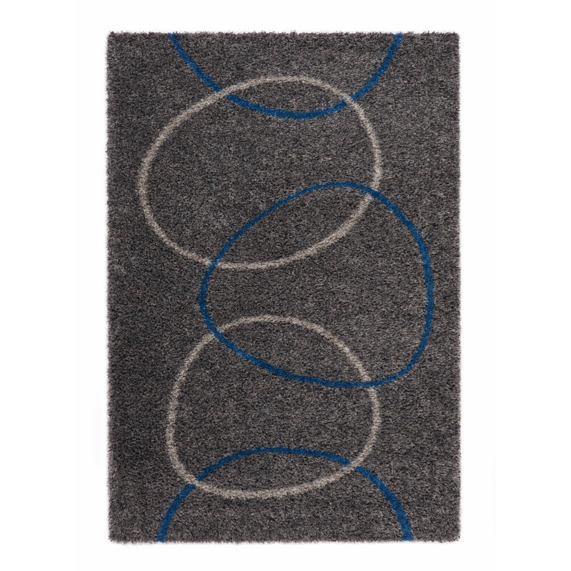 Tapis gris tissé à la machine Wajieh, Rectangle 6 pi 7 po x 9 pi 6 po