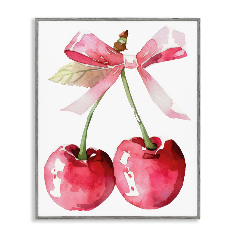 «Cherries with Chic Pink Bow», dessin de Creative Studio, Estampe numérique Farmhouse, H 14 po x l 11 po