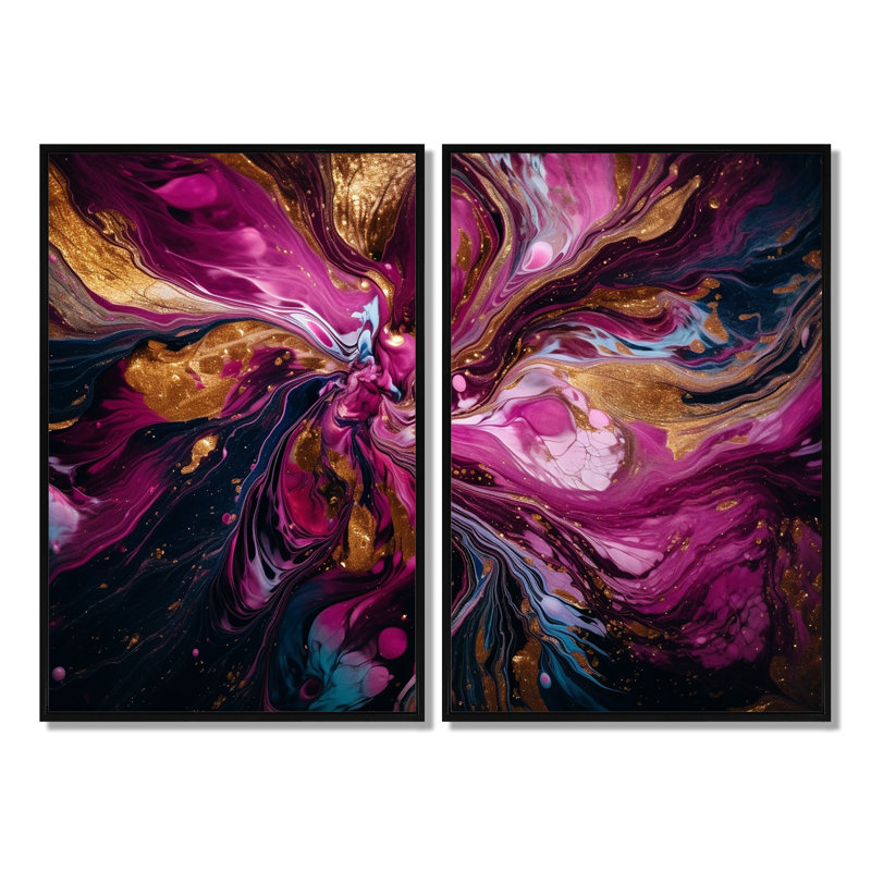 L'essence de la fluidité II - art mural moderne rouge 2 pièces, Impression encadrée flottante, H 36 po x l 48 po, Noir