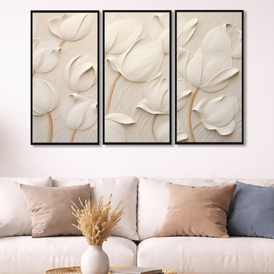 Minimalism White Tulips Symphony - Tulips Wall Art Print Set