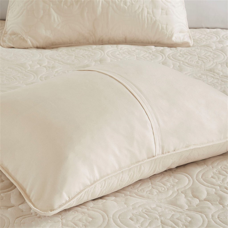 3 Piece Reversible Bedspread Set Cream, Full/Queen Coverlet + 2 Shams
