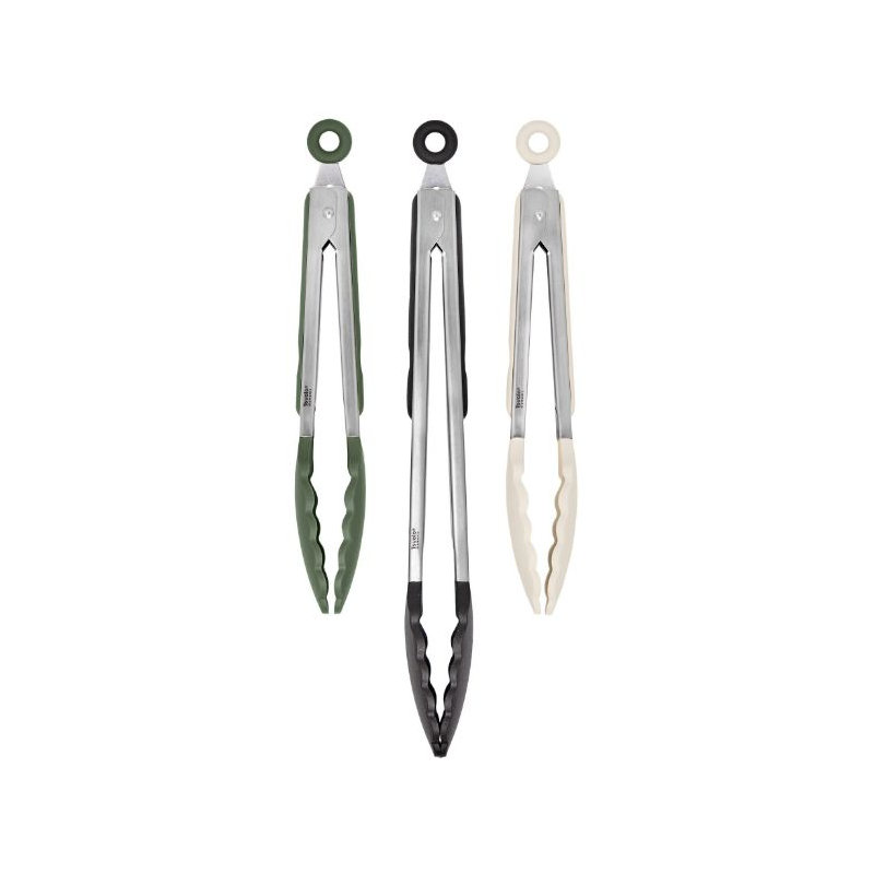 Elements Tongs S/3 9" 9" 12" Silicone, Oatmeal/Thyme/Black