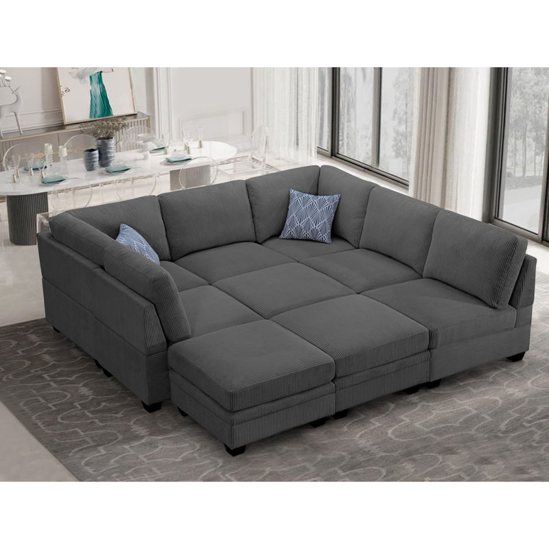Corduroy U-Shaped Sectional, Gray Corduroy