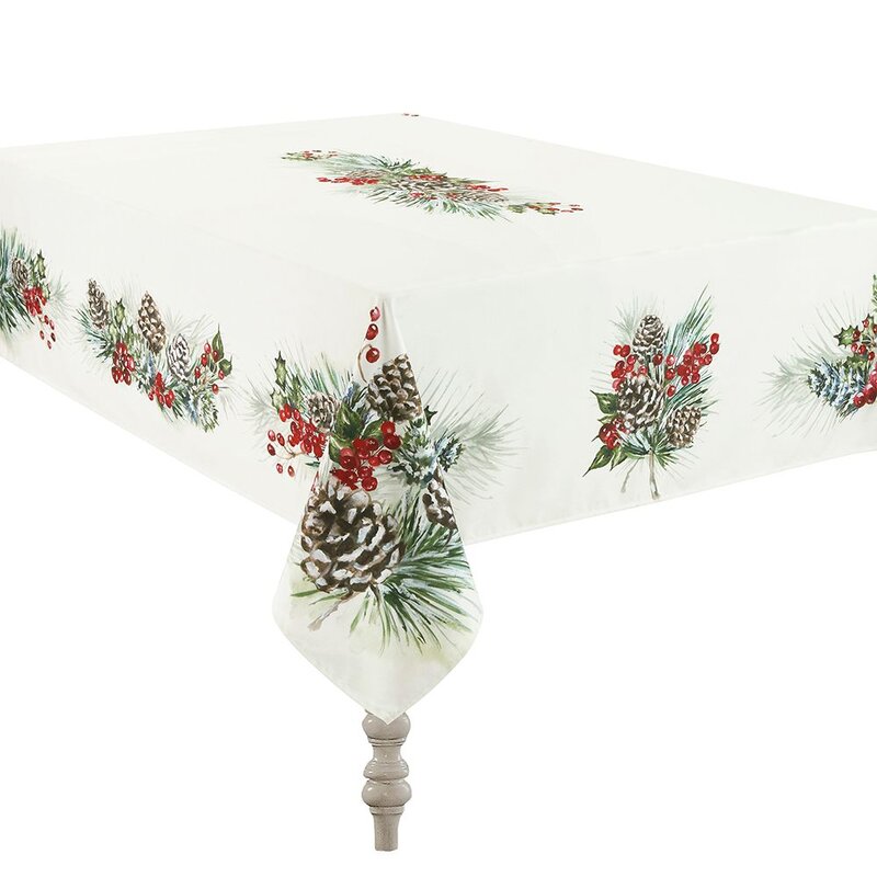 The Holiday Aisle® Rectangle Floral Christmas Polyester Tablecloth ...