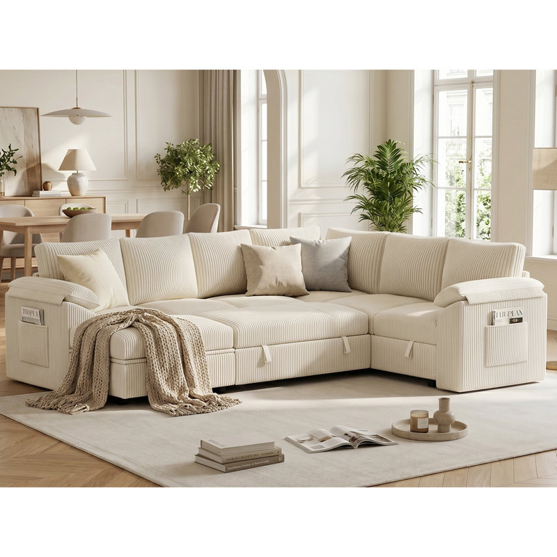 107" Cloud Modular Sectional Sofa with Ottoman,Modern Corduroy Couch for Living Room,7 Seat Sofa with Storage,U-Shaped Sofa,Random Combination