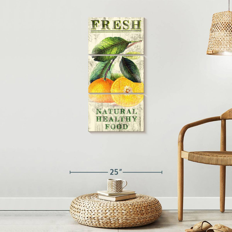 Oranges fraîches, reproduction sur toile, H 15 po x l 32 po x P 1,25 po