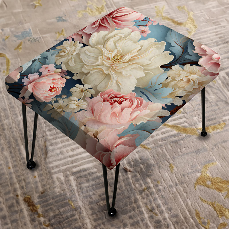 Blue And Beige Victorian Charm Pattern - Floral Rectangle Ottoman
