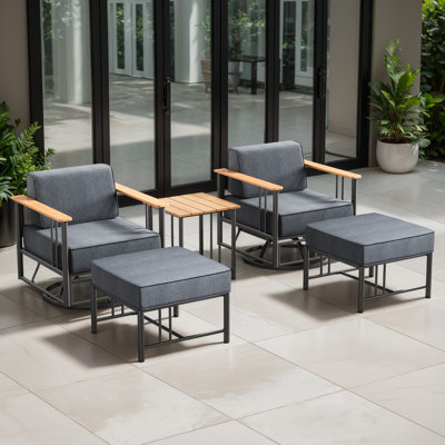 Coan Archlebov 2 Person Swivel Chair Outdoor Patio Conversation Set With Ottomans And 18.7In Side Table