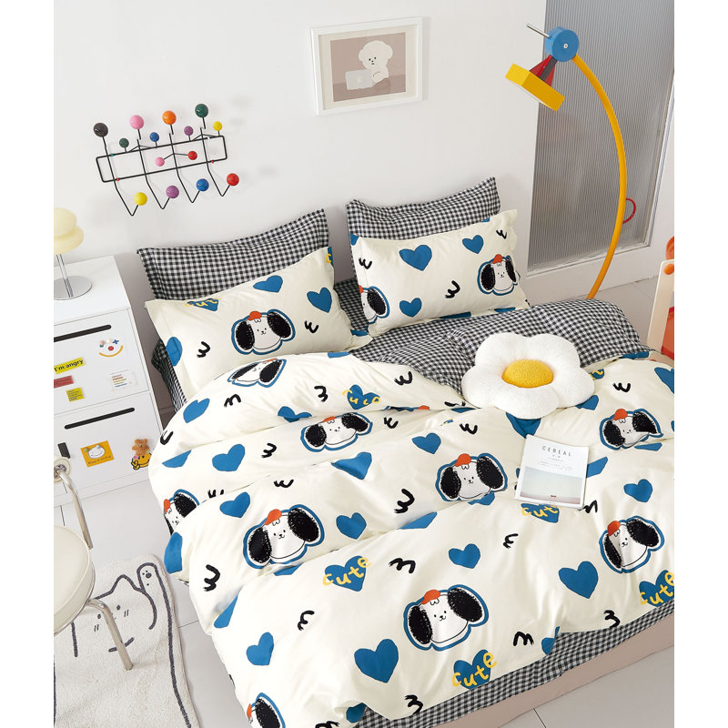 Ensemble d'édredon 100% coton Kids Puppy Hearts, Édredon pour grand lit + 2 taies décoratives sta