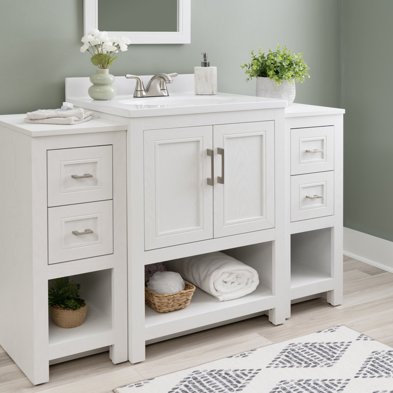 Stovall 48 Inch Single Vanity with Integrated Top and Sink with Mirror, White