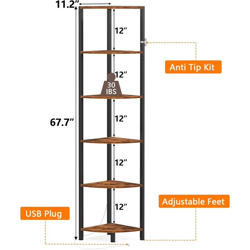 Caleal 11.8'' W Steel Shelving Unit, Brown