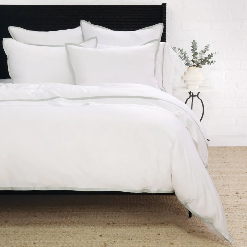 Ensemble de housse de couette en rayonne Langston, Housse de couette pour grand lit et 2 taies décor, Blanc / Algues