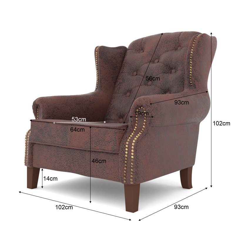  Chesterfield Wingback Armchair, Dark Brown