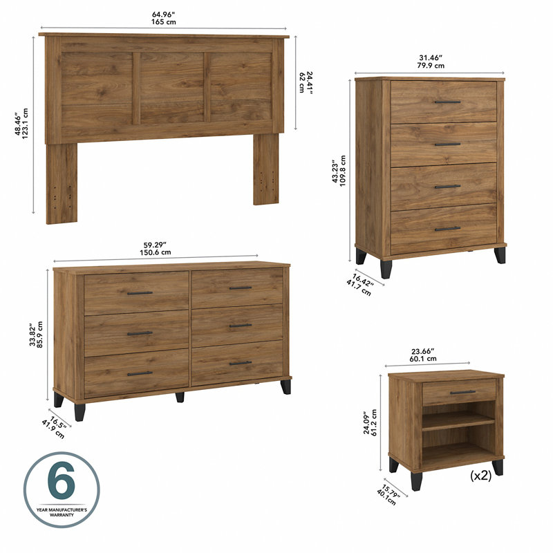 Ensemble de commode 5 pièces Giovanna, Noyer frais