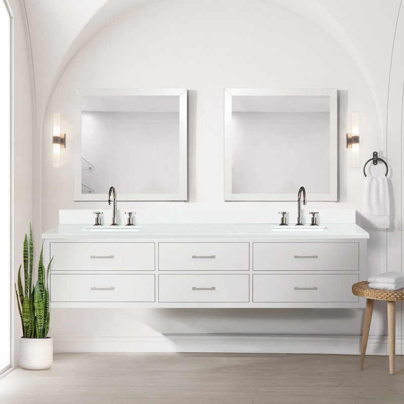 Meuble-lavabo double avec plateau en marbre de culture, Blanc