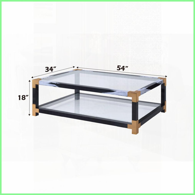 Table basse moderne en verre trempé de 5 mm pour le salon, tablette de rangement ouverte et amp; Surface facile à nettoyer