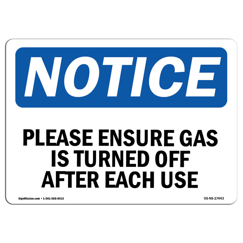 Veuillez vous assurer que le gaz est éteint après chaque utilisation, décalque de 5 po x 3,5 po, H 3,5 po x l 5 po x P 0,1 po