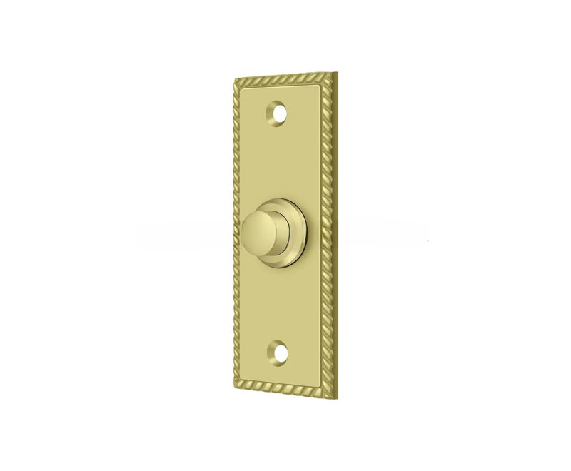 Ackeron Bell Button, Rectangular with Rope Pattern in Polished Brass, Polished Brass