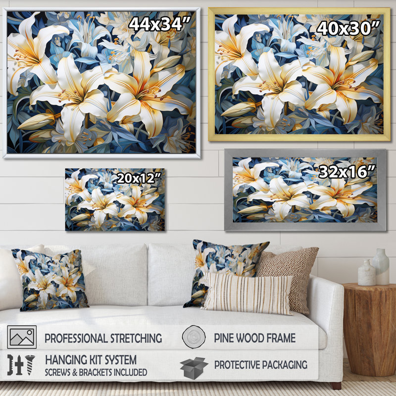 Pure Lily Beauty Whispers sur toile, Cadre simple argenté, H 34 po x l 44 po x P 1,5 po