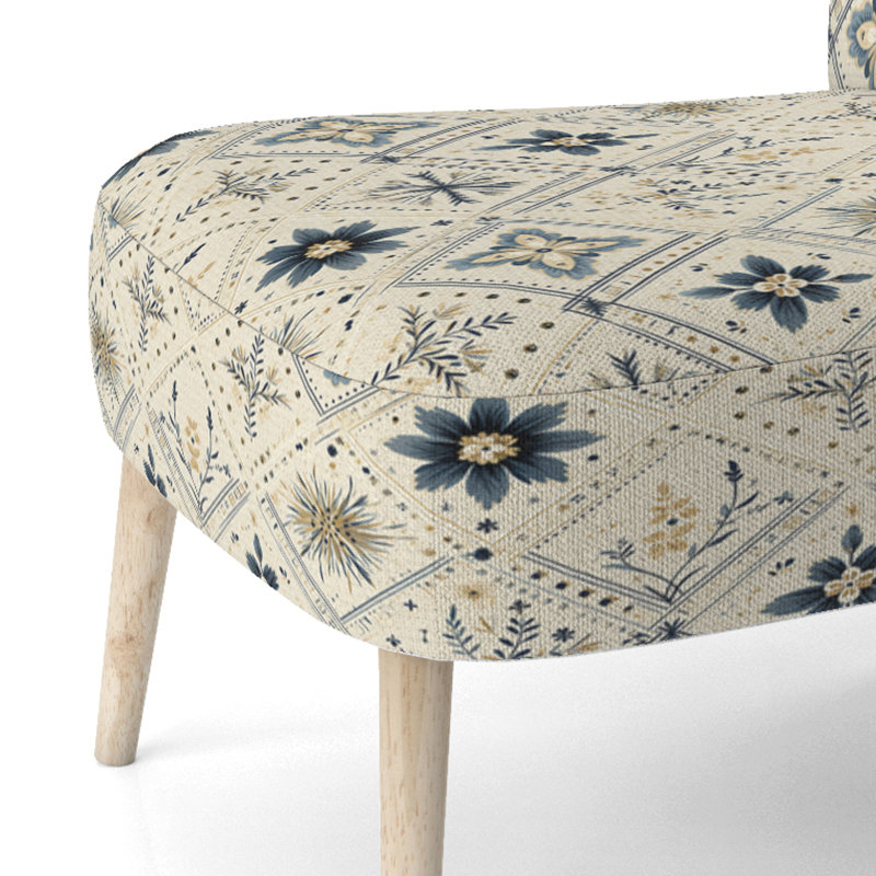 Vintage Neutrals Mosaic Flowers - Chaise d'appoint rembourrée moderne, chaise d'appoint géométrique moderne