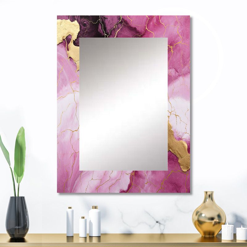 Pink and gold Marble Essence IV - Marble Unique Mirror, Pink Large Wall Mirror, Printed Metal Art, 32" x 24"