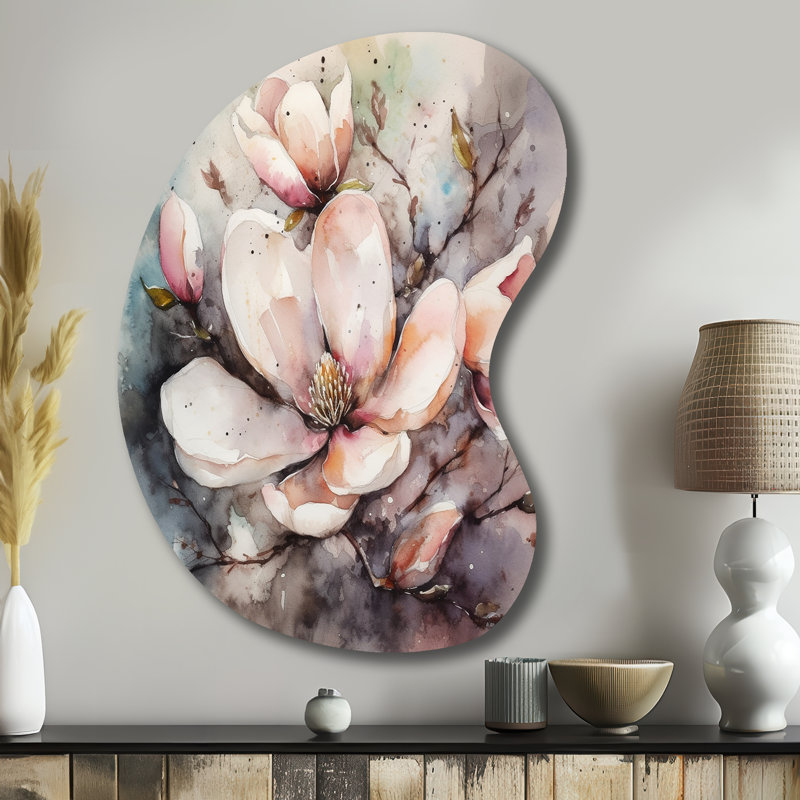 Sculpture murale rose en métal Magnolia Symphony I - Magnolias, H 39 po x l 28 po