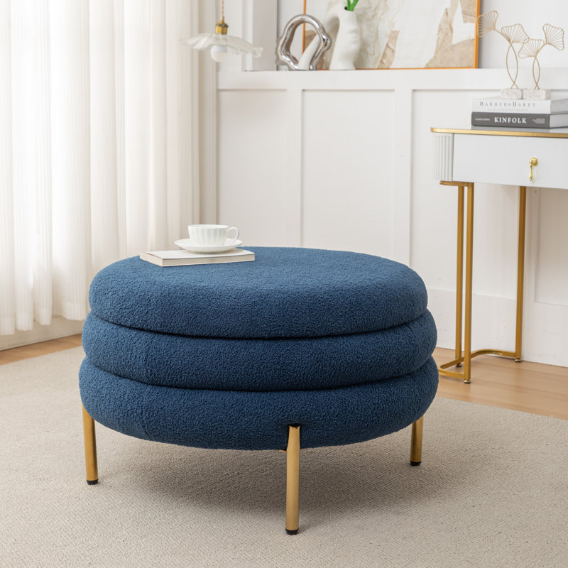 Repose-pieds rond avec rangement Lytham, Mélange de polyester bleu