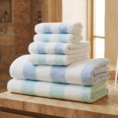 Ensemble de 6 serviettes à rayures fraîches Pro + (2 serviettes de bain, 2 serviettes à main, 2 débarbouillettes)