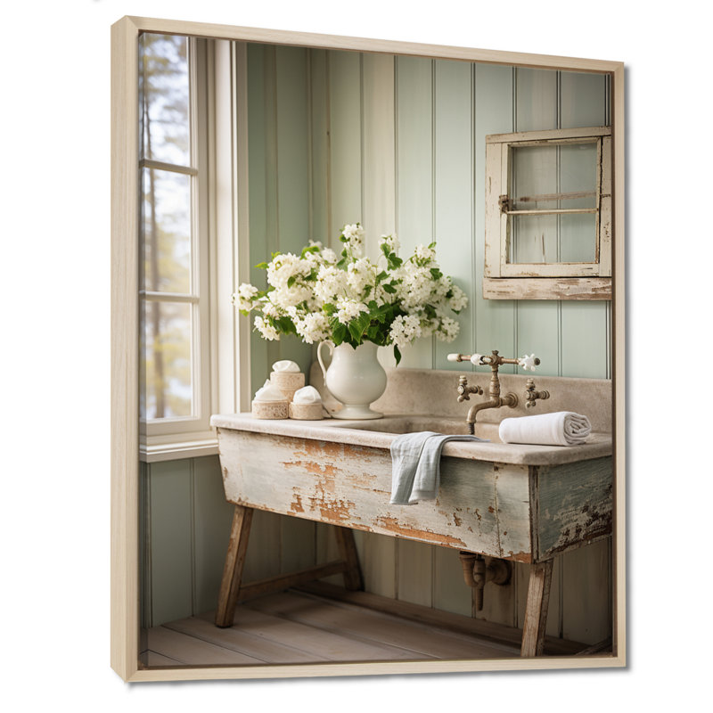 Maxon Farmhouse Vintage Laundry Room - reproduction sur toile, H 32 po x l 24 po, Reproduction avec cadre flottant, Érable