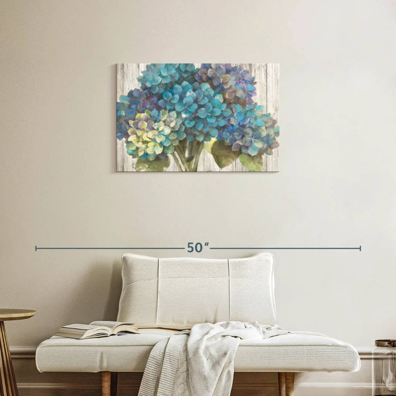 Harnek Turquoise Hydrangea On Barn Board, 20" H x 30" W