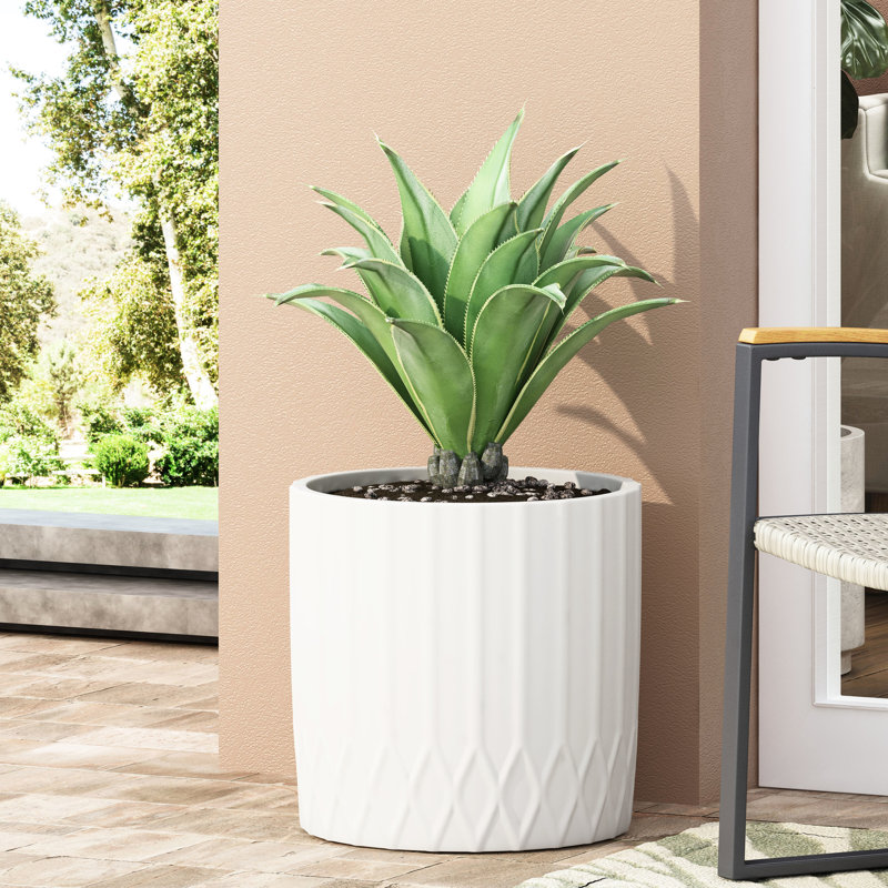 Planter - Lightweight Concrete, Stylish Pleated, 16.5" W X D 16" H, Transforms Garden Space Construction, Natural Stone Look, Porch