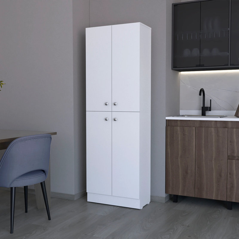 Pantry Cabinet With 4 Doors And 5 Hidden Shelves Sideboard, White