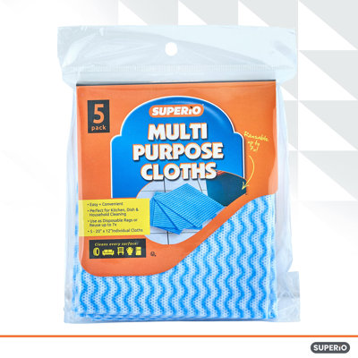 Lingettes pratiques Superio pour la cuisine - Chiffon de nettoyage multi-usage réutilisable pour la maison, la salle de bain et le bureau. Torchon jetable, paquet de 5