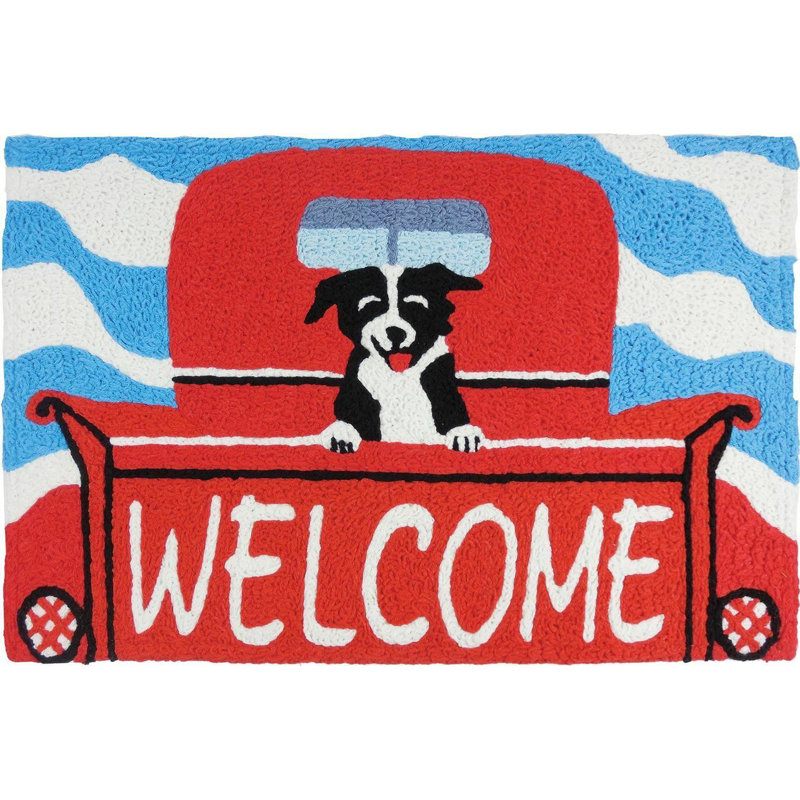 Tapis intérieur / extérieur rouge touffeté à la main Ortonville Welcome Pup Scatter