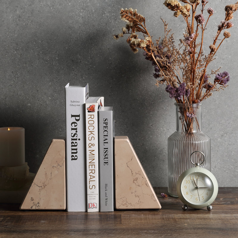 Serre-livres en marbre (ensemble de 2), Beige, H 2,34 po x l 5,93 po x P 3,98 po