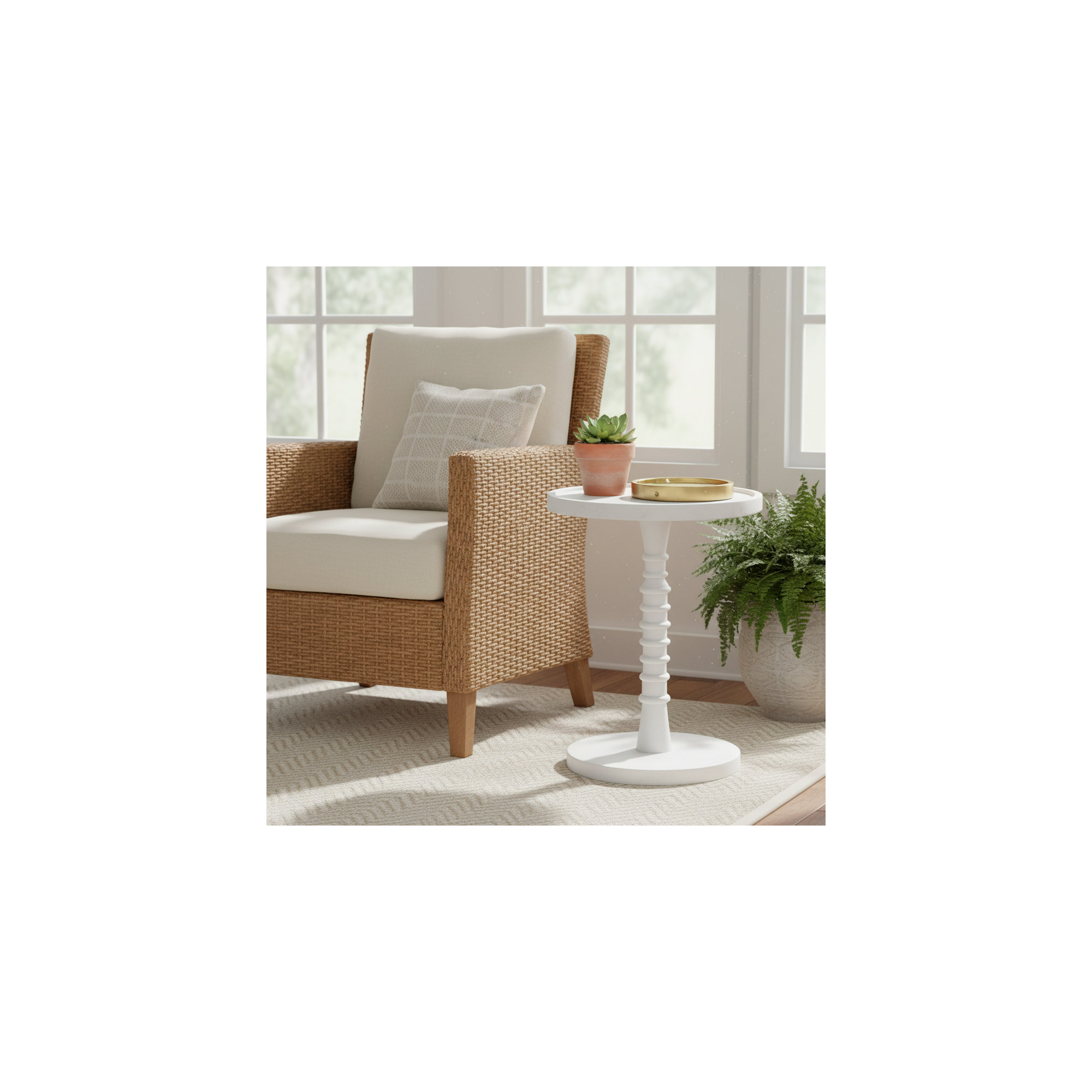 Linda Threaded Drink Table, White