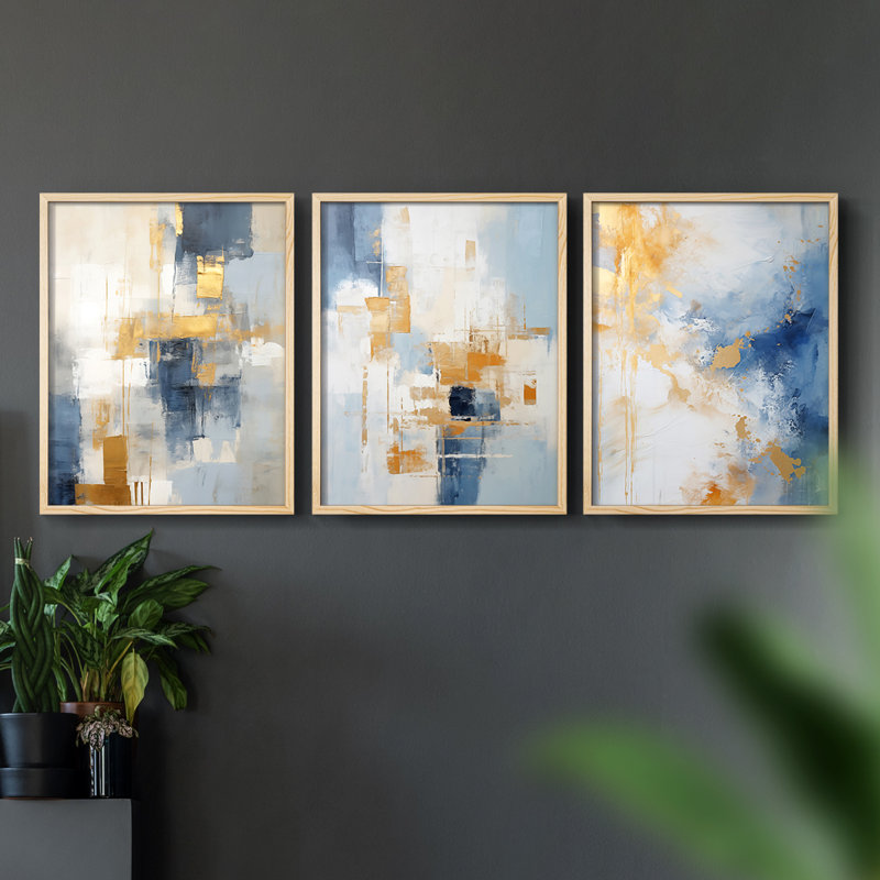Abstract  Series  CLXXXI  -Set Of 3 Framed Giclee Prints -Ready to Hang, Natural Framed, 10" H x 8" W