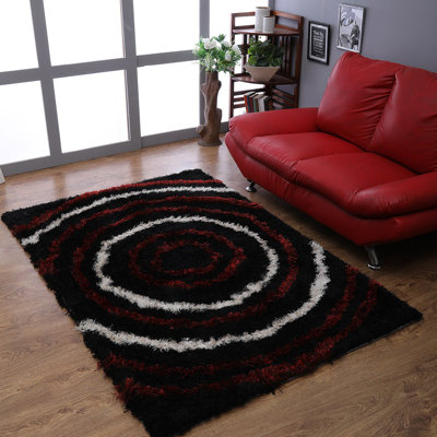Tapis à poils longs touffetés à la main en polyester écologique - Rectangle, noir multicolore, motif géométrique moderne, tapis épais antidérapants faits à la main pour salon, chambre à coucher
