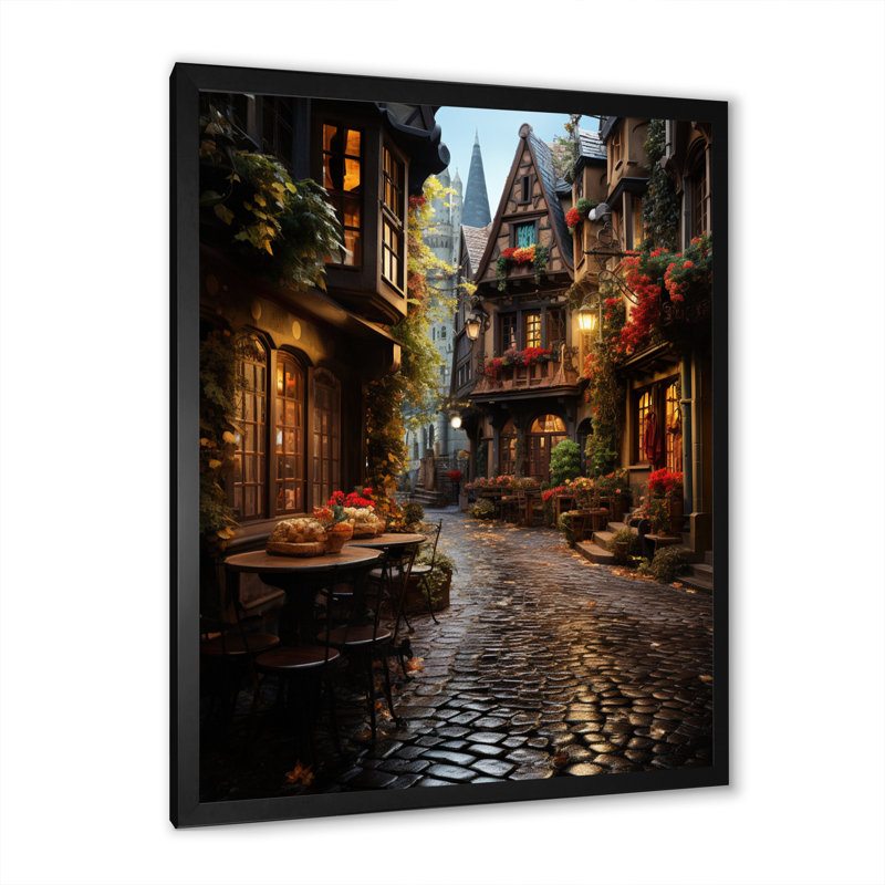 Allemagne, Allemagne, vieille ville, art mural, H 20 po x l 12 po x P 1 po, Cadre simple noir